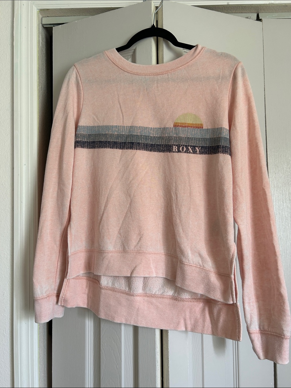 Roxy Women's Light Pink Striped Crewneck Sweatshirt